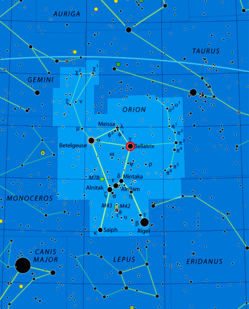 Grafik Ausschnitt einer Sternbildkarte Teil von Orion